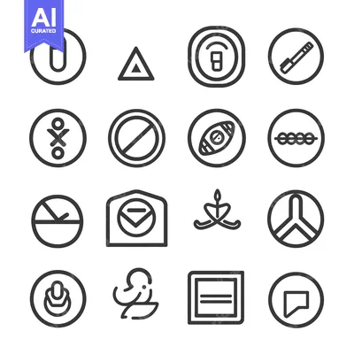 Aset premium populer: A Set of 16 Black and White Line Icons with Circular Borders