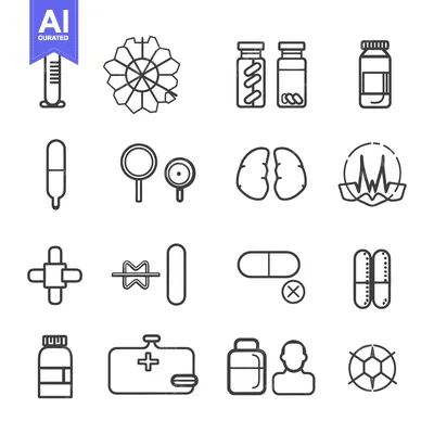 Aset premium populer: A Set of 16 Black and White Medical Icons