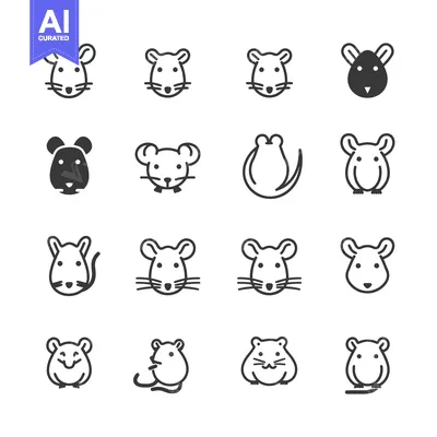 Aset premium populer: A Set of 16 Black and White Mouse Icons in Various Poses