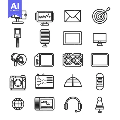 A Set of 16 Black and White Outline Icons Depicting Various Communicat