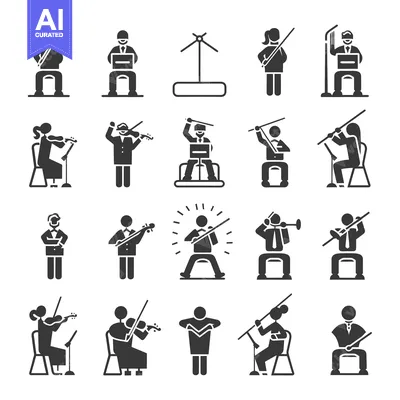 Popular premium asset: A Set of 16 Black and White Silhouettes Depicting Orchestra Musicians