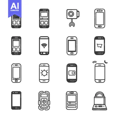 Premium design asset: A Set of 16 Black and White Smartphone Icons