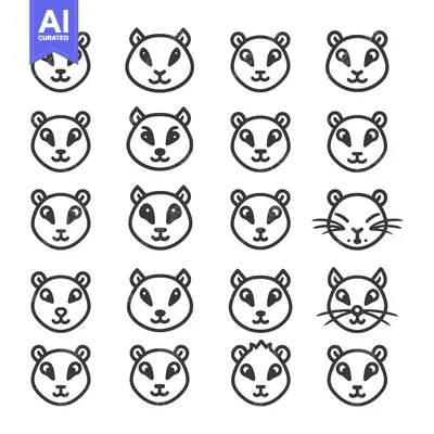 Aset premium populer: A Set of 16 Black and White Squirrel Face Outline Illustrations
