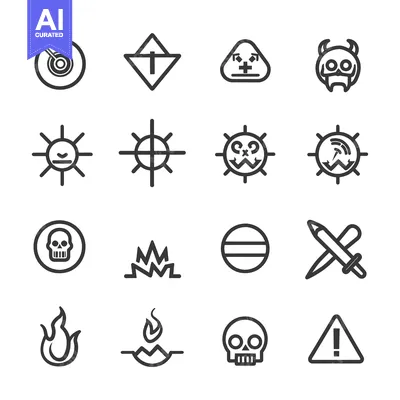 Aset premium populer: A Set of 16 Black and White Warning and Danger Icons