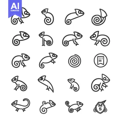 Aset premium populer: A Set of 16 Chameleon Line Icons in Various Poses