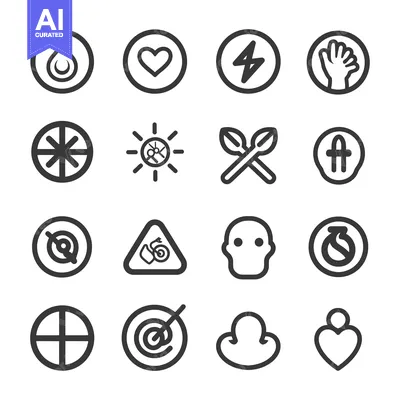 Aset premium populer: A Set of 16 Circular and Triangular Icons with Various Designs