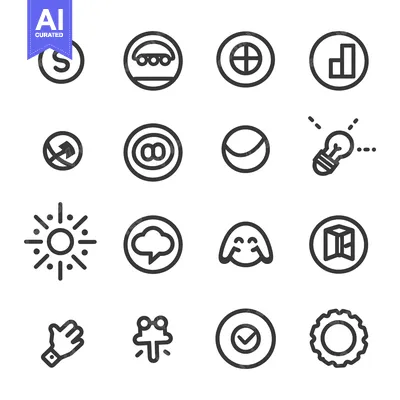 Aset desain premium: A Set of 16 Circular Icons with Various Symbols