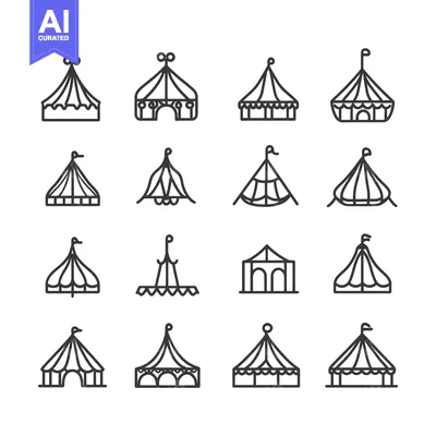 Aset premium populer: A Set of 16 Circus Tent Outline Icons