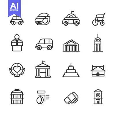 Premium design asset: A Set of 16 City and Transportation Line Icons