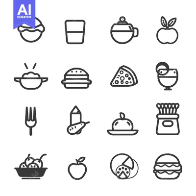 Aset premium populer: A Set of 16 Food and Drink Icons in Outline Style