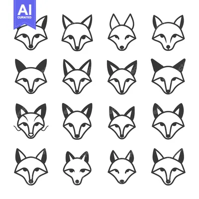 Aset premium populer: A Set of 16 Geometric Fox Head Icons with Variations
