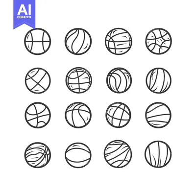 Aset desain premium: A Set of 16 Hand-Drawn Basketball Icon Variations
