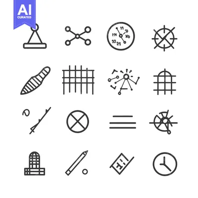 Aset desain premium: A Set of 16 Hand-Drawn Outline Icons Depicting Various Concepts