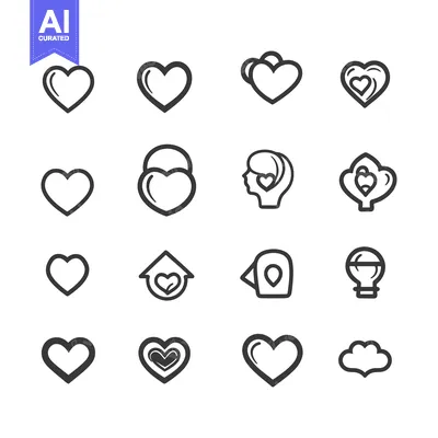 Aset desain premium: A Set of 16 Heart-Shaped Icons with Variations