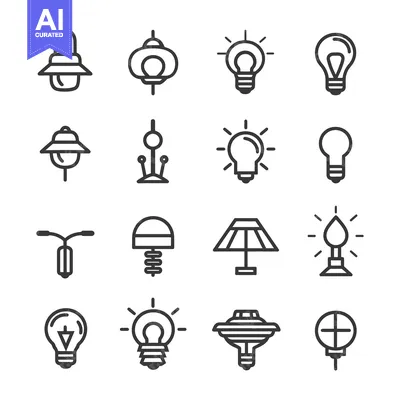 Aset desain premium: A Set of 16 Lightbulb and Lamp Icons
