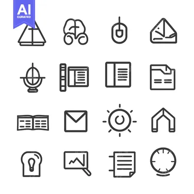 Premium design asset: A Set of 16 Linear Icons on a White Background