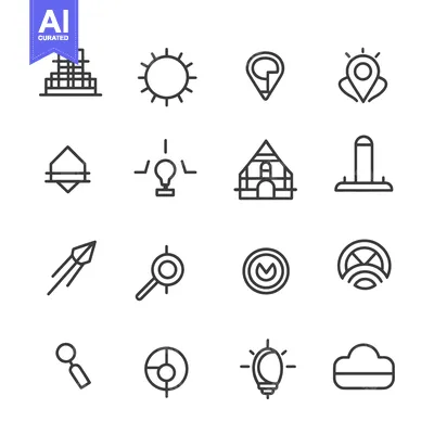 Aset desain premium: A Set of 16 Linear Icons Related to Business, Navigation, and Ideas