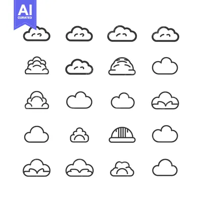 Premium design asset: A Set of 16 Line Art Cloud Icons with Different Shapes and Variations