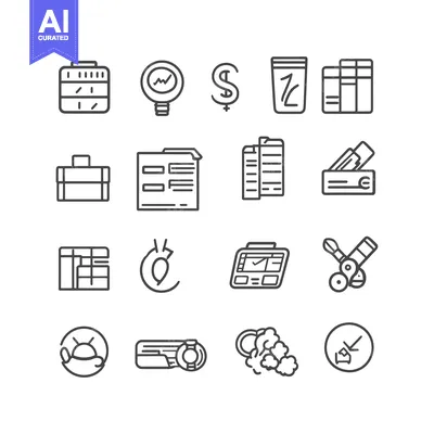 Aset desain premium: A Set of 16 Line Art Icons for Business and Finance