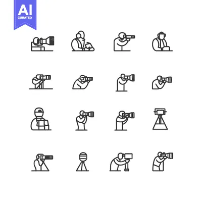 Popular premium asset: A Set of 16 Line Art Illustrations of Photographers and Photography Eq