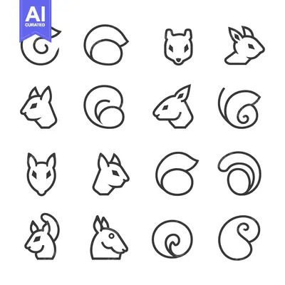 Aset desain premium: A Set of 16 Line Art Squirrel Icons and Tail Shapes