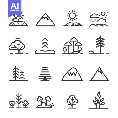 Aset premium populer: A Set of 16 Line Drawings Depicting Nature Elements