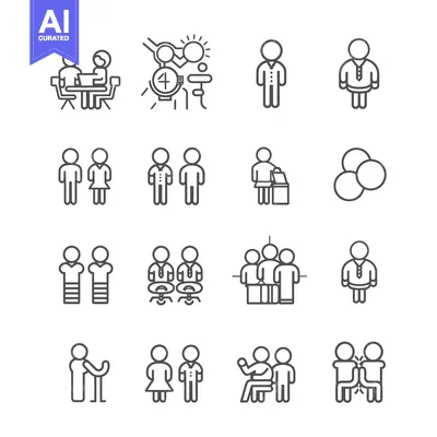 Aset desain premium: A Set of 16 Line Drawings Depicting People in Various Social Interacti