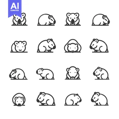 Aset desain premium: A Set of 16 Line Drawings of Capybaras in Various Poses