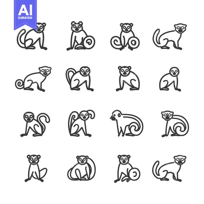 Aset premium populer: A Set of 16 Line Drawings of Lemurs in Various Poses