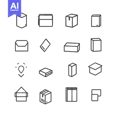 Aset desain premium: A Set of 16 Line Icons Depicting Different Types of Packages