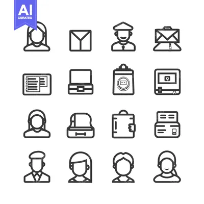 Aset desain premium: A Set of 16 Line Icons Depicting People and Mail-Related Objects