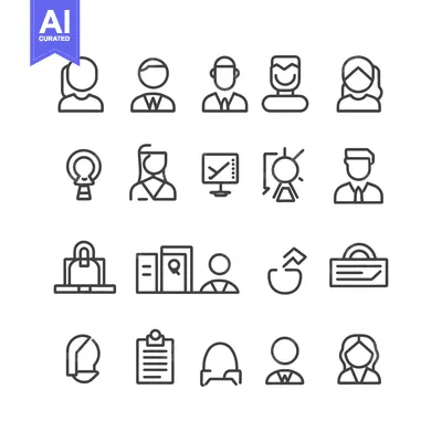A Set of 16 Line Icons Depicting People in Various Roles
