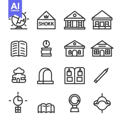 Aset desain premium: A Set of 16 Line Icons Depicting Various Concepts