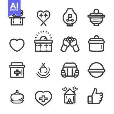 Aset desain premium: A Set of 16 Line Icons Depicting Various Themes