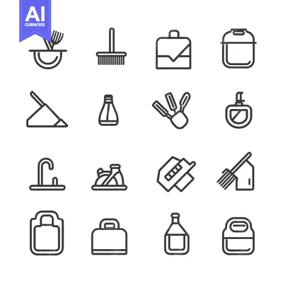 Popular premium asset: A Set of 16 Line Icons for Cleaning and Household Items