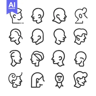 Aset premium populer: A set of 16 line icons representing various styles of haircuts and hai