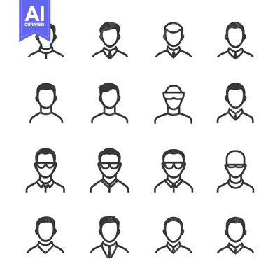 Aset desain premium: A Set of 16 Male Profile Icons in Outline Style