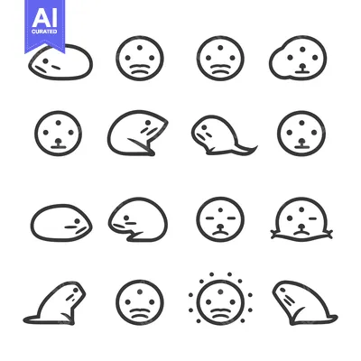 Premium design asset: A Set of 16 Outline Drawings of a Seal in Different Positions