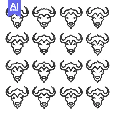 Aset premium populer: A Set of 16 Outline Illustrations of a Buffalo Head