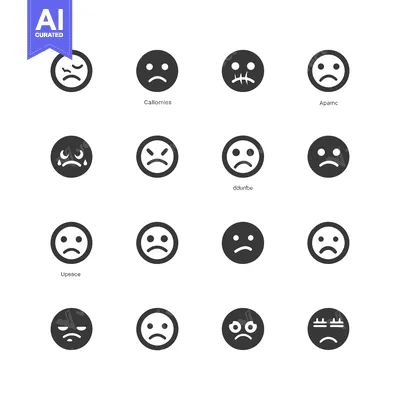 A Set of 16 Sad Emojis or Facial Expressions