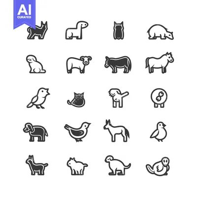 Popular premium asset: A Set of 16 Simple Animal Icons in Black and White