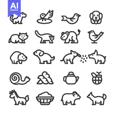 Aset desain premium: A Set of 16 Simple Animal Icons with Line Art Style