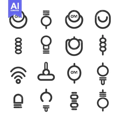 Aset premium populer: A Set of 16 Simple, Linear Icons Featuring Circles and "OM"
