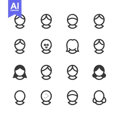 Aset premium populer: A Set of 16 Simple Line-Art Icons Depicting Female User Profiles