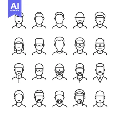 Popular premium asset: A Set of 16 Simple Line Drawings of Male Faces