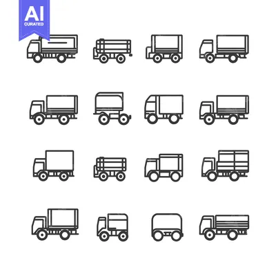 Aset desain premium: A Set of 16 Simple Line Drawings of Trucks