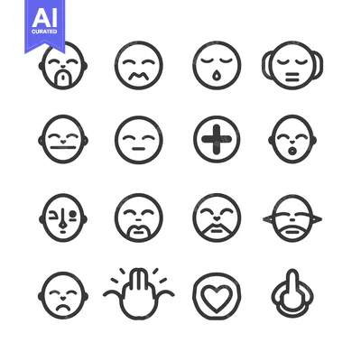 Aset premium populer: A Set of 16 Simple Line Icons Depicting Facial Expressions and Gesture