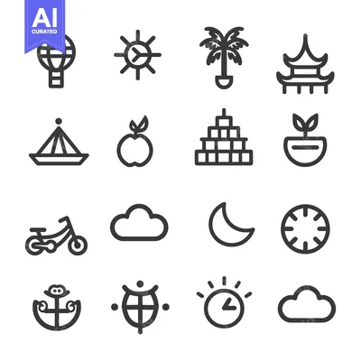 Premium design asset: A Set of 16 Simple Line Icons Depicting Travel and Nature