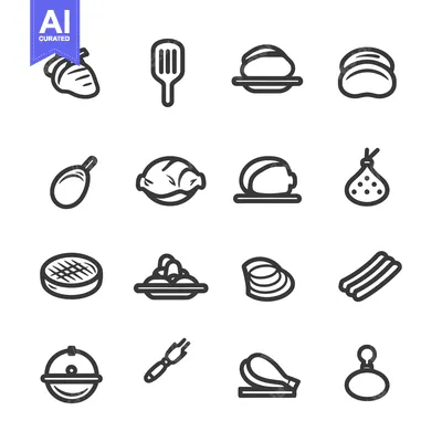Popular premium asset: A Set of 16 Simple Line Icons for Chicken and Chicken Dishes