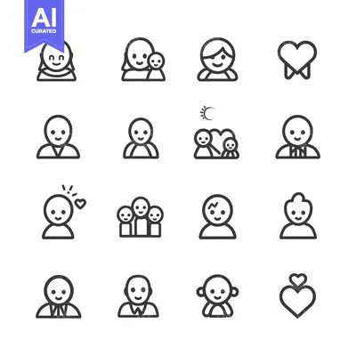 Aset premium populer: A Set of 16 Simple Line Icons Representing People and Relationships